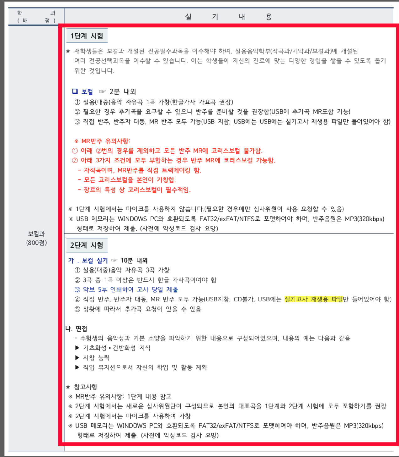 동아방송예술대학교 2027학년도 정시 전공별 실기와 준비물