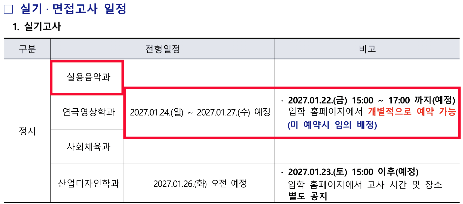 명지전문대학 2027학년도 정시 원서접수와 실기 일정