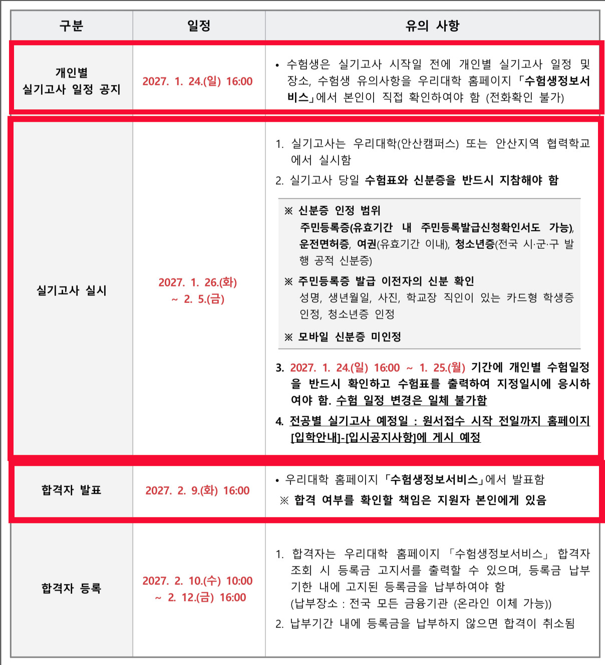 서울예술대학교 2027 정시 개인별 실기 공지·합격 발표·등록 일정